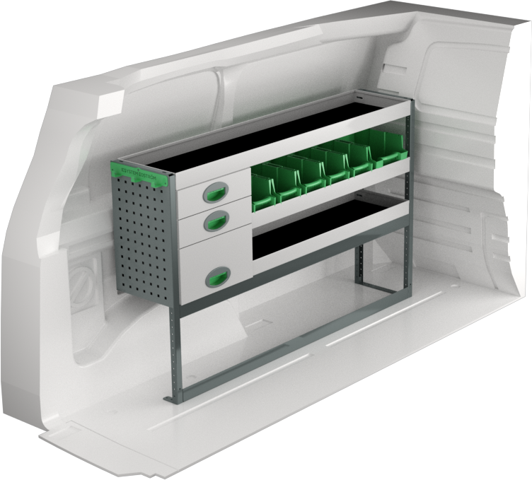Fahrzeugeinrichtung Volkswagen ID Buzz 2022+ Premium Line | L1 | 1459x300x890 mm | 3 Regalböden + 3 Schubladen