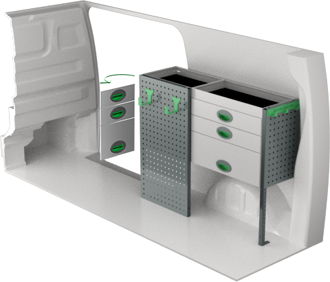 Fahrzeugeinrichtung Fiat Scudo 2022+ Premium Line | Fahrzeuglänge 4956 mm | 1107x300x890 mm | 3 Regalböden + 6 Schubladen