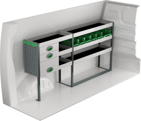 Fahrzeugeinrichtung Opel Vivaro 2019+ Premium Line | Fahrzeuglänge 4956 mm | 1785x300x890 mm | 3 Regalböden + 3 Schubladen