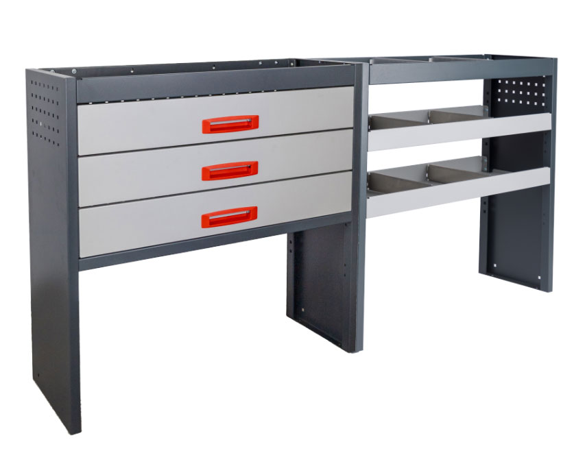 Stalowy regał samochodowy Citroen Jumpy 2016+ L2/L3 | Lewa strona | Podstawa i szuflada rozsuwana w lewo | B-LINE