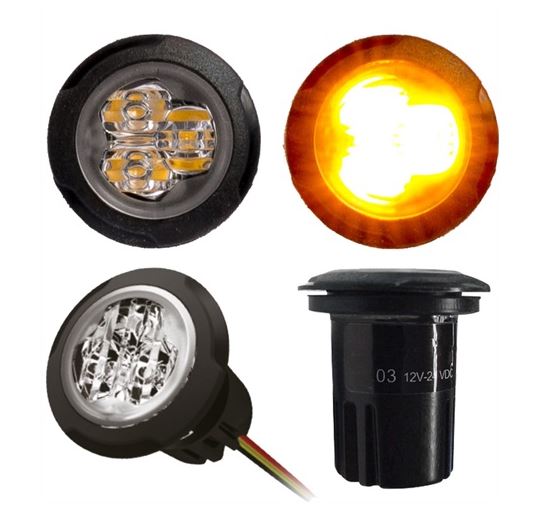 LEDflitser in- en opbouw - amber - 3 felle LED's - bumpermontage