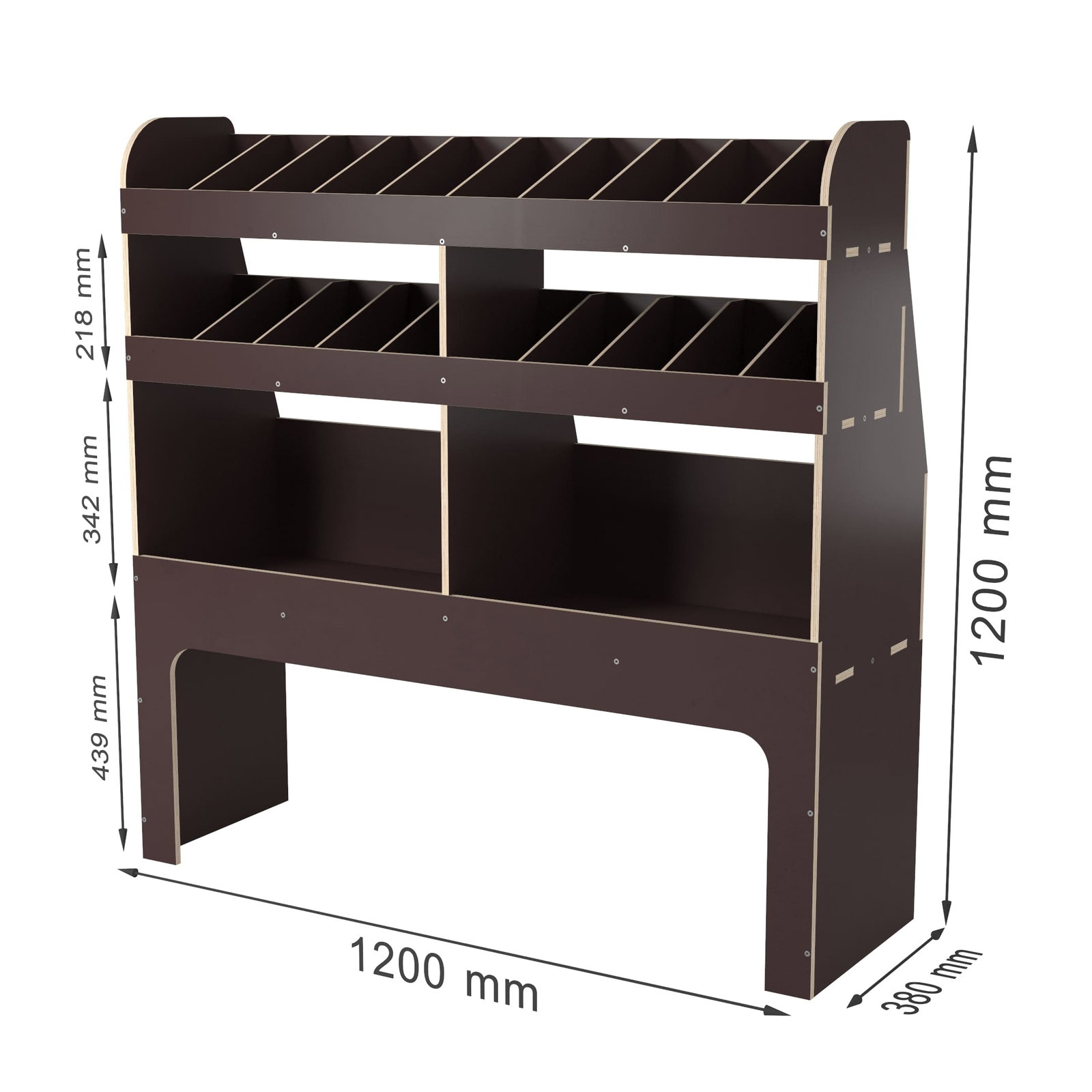 Houten bedrijfswageninrichting Ford Transit 2014+ H2/H3 L2/L3/L4 | Zijde van de bijrijder | 1200x380x1200 mm | 3 planken | Zijpanelen met inkeping