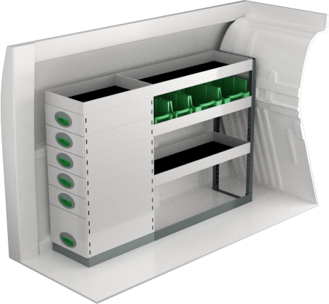 Fahrzeugeinrichtung Fiat Doblo 2022+ Premium Line | L1 | 1285x300x890 mm | 3 Regalböden + 6 Schubladen