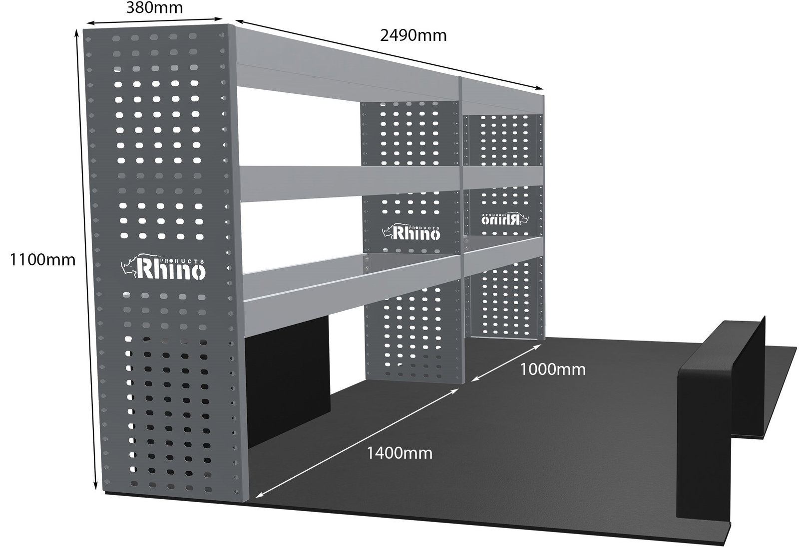 Rhino MR4 Pakiet Basic | Ford Transit Custom 2023+ L2 | Strona kierowcy | Metalowe regały do busa
