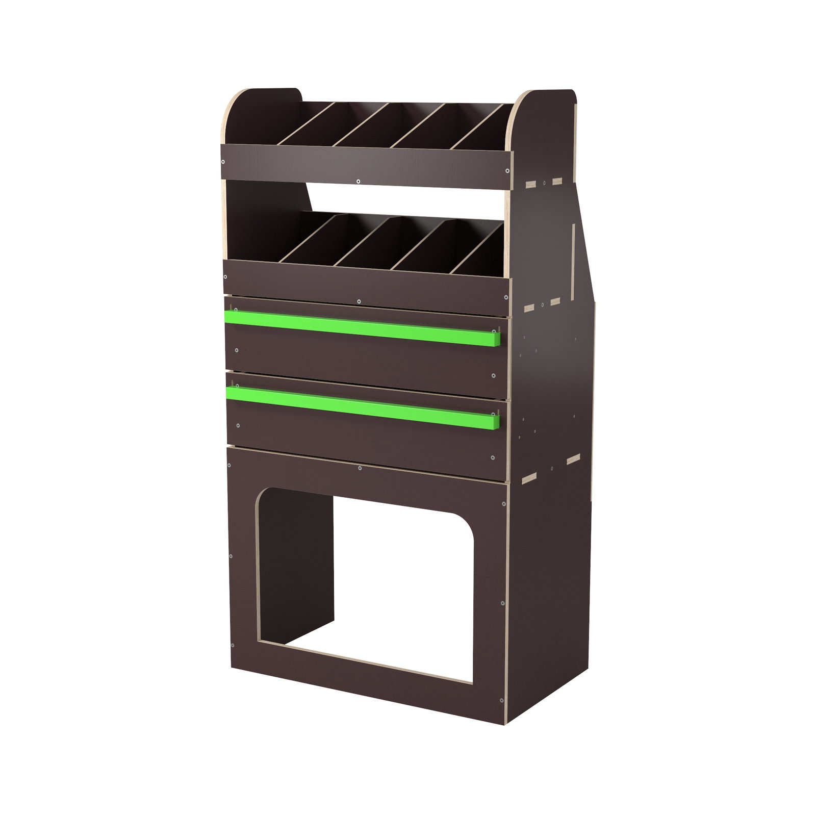 Regał drewniany Peugeot Expert 2016+ H1/H2 L1/L2/L3 | Lewa strona | 650x380x1200 mm | 2 szufladami